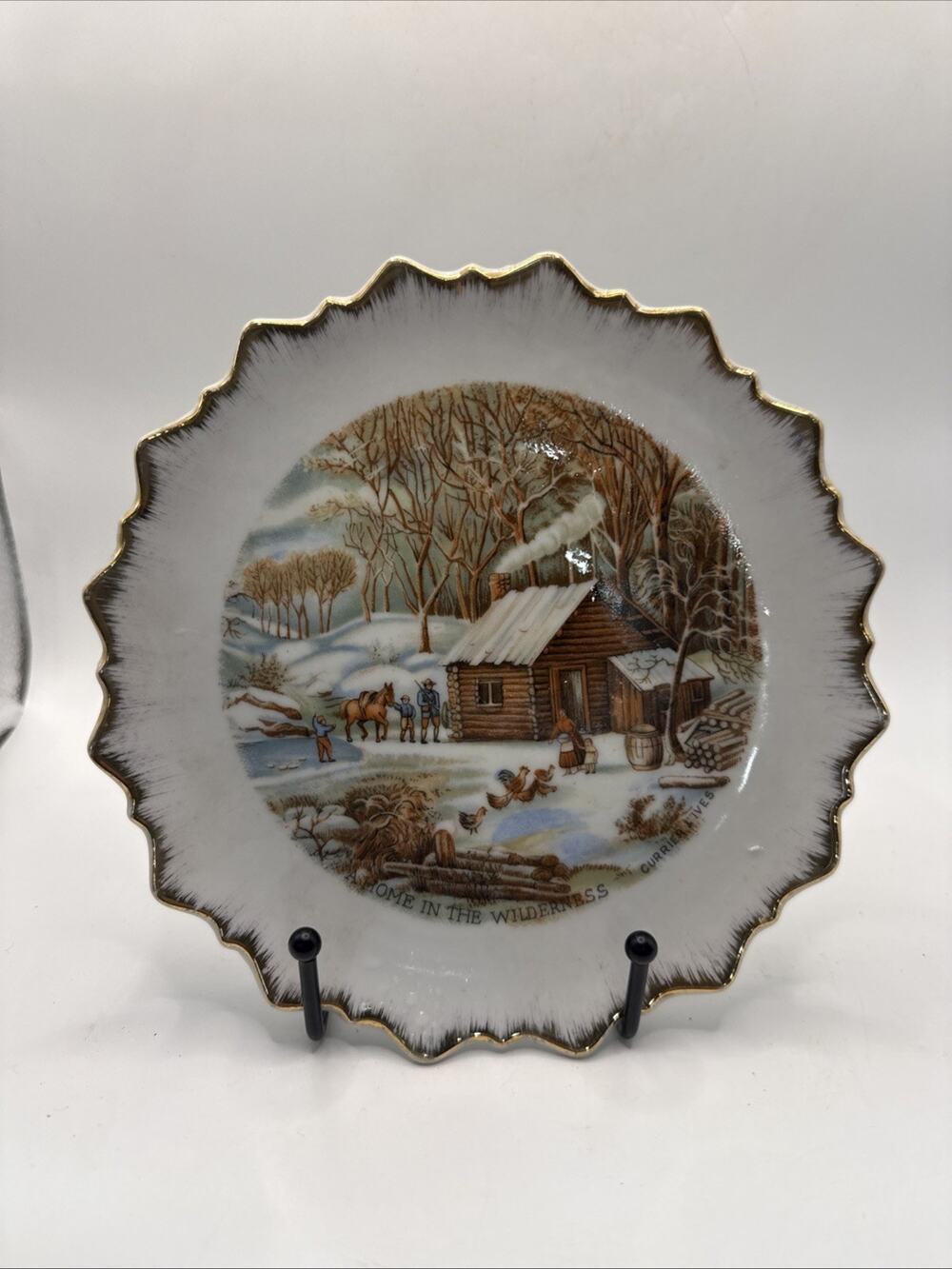 Vintage Currier & Ives “A Home in the Wilderness” Decorative Wall Plate Rustic *